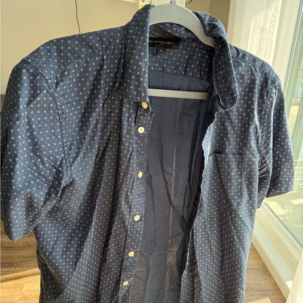 Banana Republic Navy Slim Fit Button down Shirt short sleeve